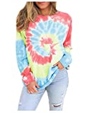 Tie Dye Sweatshirt Womens,Tanst Sky Activewear Tops Stretchy Lounge Wear Scoop Neck Clothing Long Sleeve Casual Winter Outfits Cotton Pregnancy Shirts Multicolor 16-18 Rainbow