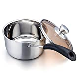 P&P CHEF 2QT Saucepan, Stainless Steel 2 Quart Saucepan with Lid, Multipurpose Sauce Pan for Kitchen Restaurant Cooking, Visible Glass lid & Heat-Proof Handles, Rust Resistant & Dishwasher Safe