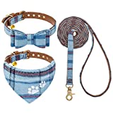 Dog Leash Collar Set - 3 Pack Plaid Pattern Adjustable Escape Proof Leash Collar Set for Outdoor Walking