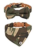 Gyapet Dog Collar Green for Small Dog Cat Bandana Bowtie Puppy Kitten 2 Packs Adjustable Scarf Cute Camo camo-Green