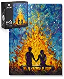 QuizQuirk 1000 Piece Puzzle, Romantic Couple by Campfire Painting Jigsaw Puzzle for Adults/Teens (Puzzle Saver Kit Included)