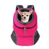 YUDODO Dog Carrier Backpack Reflective Pet Dog Carrier Front Pack Head Out Safe Puppy Doggie Carrying Backpack for Small Medium Dogs Cats Rabbits Bike Motorcycle Pet Dog Travel Carrier (M, Pink)