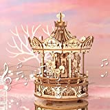 ROKR 3D Wooden Puzzles Music Box DIY Mechanical Model Kits to Build Romantic Carousel Christmas/Birthday Gift for Adults&Teens