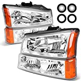 2003-2006 Silverado Headlight Assembly by POLLY WALES - Headlights for 2003 2004 2005 2006 Chevy Silverado 1500/2500/3500 Headlamp Replacement Left and Right - Chrome Housing