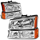 DNA Motoring HL-OH-CS03-4P-CH-AM Chrome Amber Headlights Compatible with 2003-2006 Chevy Silverado/Avalanche