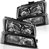 AUTOSAVER88 Headlight Assembly kit Compatible with 2003-2006 Chevy Avalanche / 2003-2007 Chevrolet Silverado 1500 2500 3500 1500HD 2500HD Pickup Headlamp Replacement Black Housing with Bumper Lamp