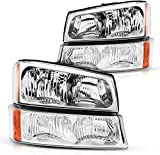 Silverado Headlight from Torchbeam, Replacement Headlight Assembly for 2003-2006 Silverado/Avalanche 1500/2500/3500 Chrome Housing Amber Reflector Clear Lens Driver and Passenger Side