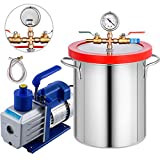 Bestauto 5 Gallon Vacuum Degassing Chamber Kit Stainless Steel Degassing Chamber Kit 18L Vacuum Chamber Kit with 5 CFM 1/3HP Single-Stage Vacuum Pump