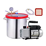 5 Gallon Tempered Glass Lid Vacuum Chamber and 4CFM 1 Stage Vacuum Pump HVAC for Stabilizing Wood, Degassing Silicones, Epoxies and Essential Oils