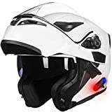 ILM Bluetooth Motorcycle Helmet Modular Flip up Full Face Dual Visor Mp3 Intercom FM Radio DOT Approved (White, XL)