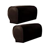 CALIDAKA Elastic PU Leather Sofa Covers 2pc/Set Waterproof Sofa Armrest Covers Anti-Slip Furniture Protector Washable Armchair Slipcovers for Couch Chair Arm(Brown- No Button)