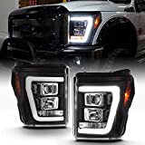 ACANII - For 2011-2016 Ford F250 F350 SuperDuty Black LED Tube Projector Headlights Headlamps Replacement Set Left+Right