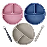 Kids Divided Plates -100% Safe BPA Free Soft Silicone Baby Toddler Plate, Dishwasher-Microwave Safe & Unbreakable Feeding Set… (Heather Rose/Navy/Grey, Without Suction & Lid)