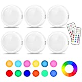 Puck Lights, Cadrim 13 Colors Changeable LED Puck lightings Battery Powered Dimmable Under Cabinet Lights, Battery Powered Under Counter Lights with 2 Wireless Remote Controls for Kitchen(6 Pack)