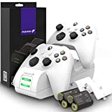 Fosmon Dual 2 MAX Charger Compatible with Xbox Series X/S (2020), Xbox One/One X/One S Elite Controllers, High Speed Docking Charging with High Capacity 2X 2200mAh Rechargeable Battery Packs - White