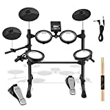 Donner DED-100 Electronic Drum Set, Eight Pieces Mesh Electric Drum Set with 195 Sounds, Electric Mesh Drum Kit for Beginner, Drum Sticks & Audio Cables Included, More Stable Iron Metal Support