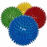 Dipperdap 4-Pack Squeaky Dog Toys 3.5 Spikey Dog Balls | Cleans Teeth for Healthier Gums |Non-Toxic BPA-Free Dog Toys for Aggressive Chewers |Spikey Balls in Red, Blue, Yellow, and Green