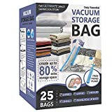 25 Pack Vacuum Storage Bags, Space Saver Bags (5 Jumbo/5 Large/5 Medium/5 Small/5 Roll) Compression Storage Bags for Comforters and Blankets, Vacuum Sealer Bags for Clothes Storage, Hand Pump Included
