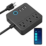 Smart Power Strip, WiFi Surge Protector Work with Alexa Google Home, Smart Plug Outlets with 3 USB 3 Charging Port, Home Office Cruise Ship Travel Multi-Plug Extender, 10A, Black