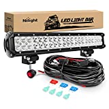 Nilight - ZH006 LED Light Bar 20 Inch 126W Spot Flood Combo Led Off Road Lights with 16AWG Wiring Harness Kit-2 Lead, 2 Years Warranty