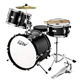 Eastar Drum Set 16 inch 3-Piece, Junior Drum Set Kit with Throne, Cymbal, Pedal & Drumsticks, Mirror Black (EDS-285B)