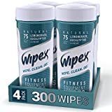 Wipex Natural Wipes for Fitness in Lemongrass & Eucalyptus, Gyms, Yoga, Peloton Cycles, Treadmills and Home, 75 Wipes per Canister (4 canisters)