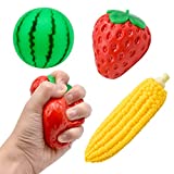 MEIEST 3 PCS Simulation Cute Fruit Squishy Stress Balls Fidget Sensory Toy,Squeeze Strawberry Stress Relief Hand Toy,Anti-Anxiety Watermelon Corn Stretchy Slow Rising Toys