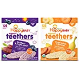 Happy Baby Organics Teether Wafers, 2 Flavor Variety Pack, Blueberry & Purple Carrot, Sweet Potato & Banana, 12 Count (Pack of 2)