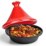 Tagine Moroccan Cast Iron 4 qt Cooker Pot- Caribbean One-Pot Tajine Cooking with Enameled Ceramic Lid- 500 F Oven Safe Dish