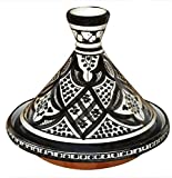 Moroccan Handmade Serving Tagine Ceramic With Vivid colors Original 10 Inches in Diameter Black & White