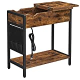VASAGLE End Table with USB Ports & Power Outlets, Flip Top Side Table with Charging Station, Nightstand with Storage Shelf and Fabric Bag, for Living Room, Bedroom, Rustic Brown and Black ULET310B01V1
