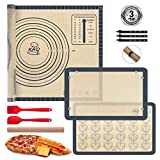 Silicone Baking Mats Set of 9, Non-stick Silicone Pastry Mat Large BPA-Free Food Grade Reusable Pie Mat for Cookie Macaroon Pie Crust Pizza Silicone Macaron Baking Mats Leakproof Tray Brush &Knife