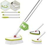 2 in 1 Cleaning Brush Tub and Tile Scrubber Brush Sponge with 46'' Extendable Long Lightweight Handle Detachable Stiff Bristles Scrub Brush for Cleaning Bathtub Shower Bathroom