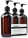 Empty Plastic Bottles with Pump Dispenser and 6pcs Labels Included, Refillable Travel Containers for Hand sanitizer Shampoo Lotion, etc - BPA/Paraben Free, 500ml/17.6oz (3Pack)