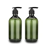 sdoot Green Pump Bottle, 2 Pack Shampoo Bottles with Pump, 17oz Refillable Plastic Soap Dispenser Pump Bottle for Shampoo Conditioner, Shampoo Lotion Body Wash