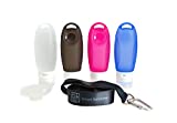 Travel Bottles (Set of 4) TSA Approved Leak Proof with Suction Cups, Lanyard and Carabiner. Toothbrush Cover and Clear Zippered Bag Included