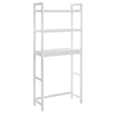 SONGMICS Over The Toilet Storage, 3-Tier Bamboo Bathroom Organizer with Adjustable Shelves, Multifunctional Toilet Rack, Static Load Capacity 33 lb per Tier, Easy to Assemble, White UBTS01WT