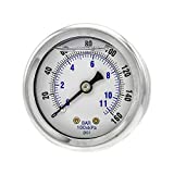 PIC Gauge 202L-204F 2" Dial, 0/160 psi Range, 1/4" Male NPT Connection Size, Center Back Mount Glycerine Filled Pressure Gauge with a Stainless Steel Case, Brass Internals, Stainless Steel Bezel, and Polycarbonate Lens