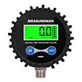 MEASUREMAN 2-1/2" Dial Size Digital Air Pressure Gauge with 1/4'' NPT Bottom Connector and Protective Boot, 0-200psi, Accuracy 1%, Battery Powered with LED Light