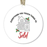 DIGIBUDDHA Real Estate Agent Gift Ornament Christmas Thank You Present Ideas New Homeowner Licensed Sold Closing House Property Broker Ceramic Hand Drawn Home Collectible 3" Circle Porcelain Ribbon