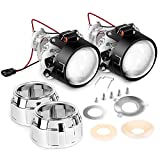 Nilight - 10041P 2.5" Mini Projector Lens for H1 Bulb Headlights Retrofit, Custom Headlamps Conversion: Chrome Shround, 2 Years Warranty