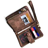 AOXONEL Women's Small Bifold Leather wallet Rfid blocking Ladies Wristlet with Card holder id window Coin Purse (Brown)