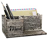 Farmhouse Mail Organizer Countertop, Decorative Mail Holder Countertop File Box, Rustic Wooden Mail Storage Organizer for Desk, Desktop Mail Basket for Counter, Organizer for Bills and Mail, off-white