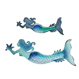 Liffy Metal Mermaid Wall Decor Ocean Wall Art Outdoor Beach Wall Sculptures Indoor Wall Decoration for Bathroom Pool Patio, Set of 2