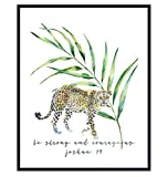 Be Strong and Courageous Wall Art - Leopard Print Wall Decor - Cheetah Decorations - Leopard Print Wall Art - Christian Gifts for Women - Jungle Animals - Inspirational Bible Study Religious Scripture