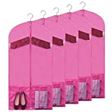 Univivi Garment Bags for Dance Costumes 54" Foldable (5 Pack) Dance Dress Bag with 2 Zipper Mesh Pockets and Clear Window,for Storage or Travel（Pink）