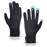 LERWAY Winter Warm Gloves, Thermal Black Warm Gloves for Men Women Waterproof Touchscreen Non-Slip Gloves for Driving, Cycling(L)