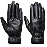 SANKUU Men's Winter Black Gloves Leather Touchscreen Snap Closure Cycling Glove Outdoor Riding Warm Waterproof Gloves (Black, L)