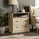 Walker Edison Traditional Classic Wood End Side Table Living Room Storage Small End Table, 2 Drawer, White Oak
