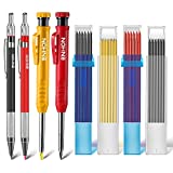 Enhon Carpenters Pencil, Mechanical Carpenter Pencils with Sharpener, 4 Pcs Deep Hole Woodworking Pencils and 40 Refills, Mental Carpentry Marking Scribe Tools (Black, Red, Yellow)